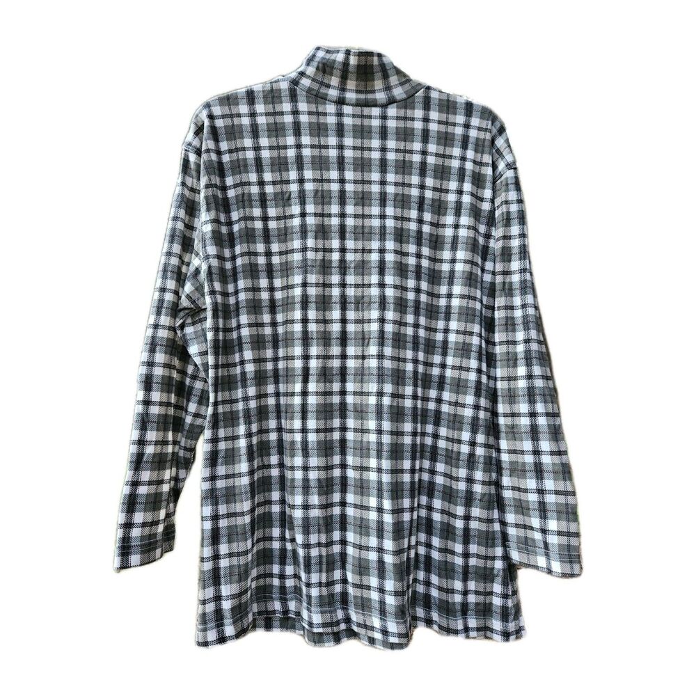 Vintage Plaid Mock Neck Top Womens Small Gray Black Tunic Swing Cozy Shirt